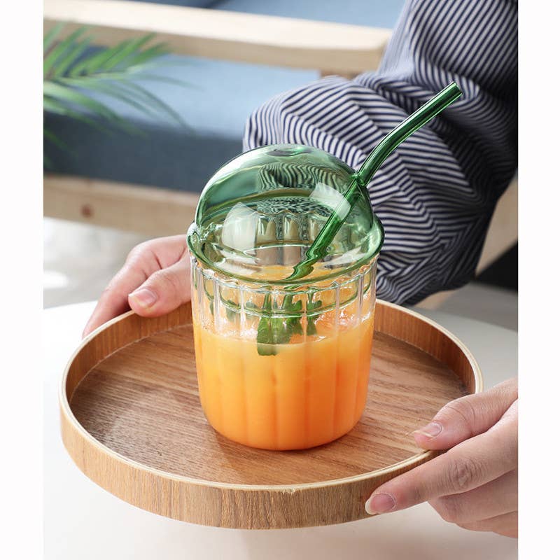 Domed Glass Cup  w/ Lid & Straw image 2