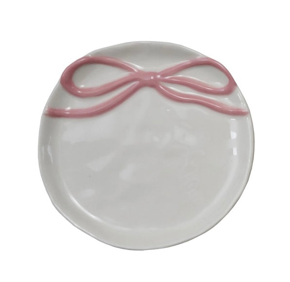 Round Stoneware Dish with Bow image 1