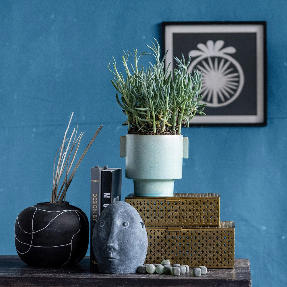 Stoneware Planter Reactive Glaze Aqua image 1
