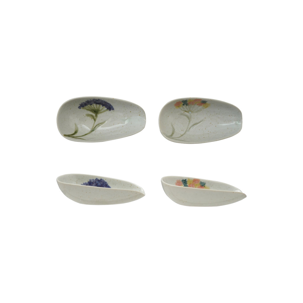 Hand-Painted Stoneware Dish with Flowers