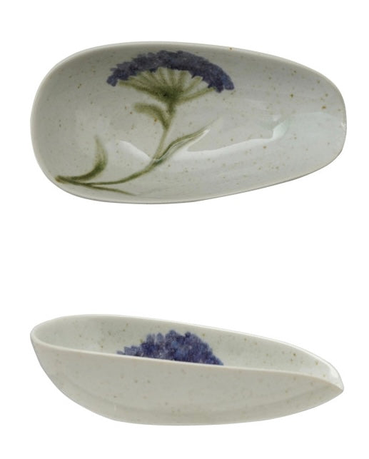Hand-Painted Stoneware Dish with Flowers