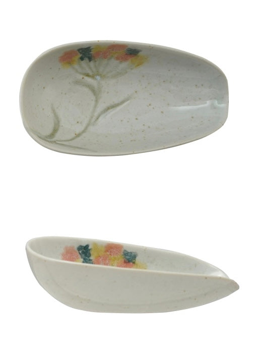 Hand-Painted Stoneware Dish with Flowers
