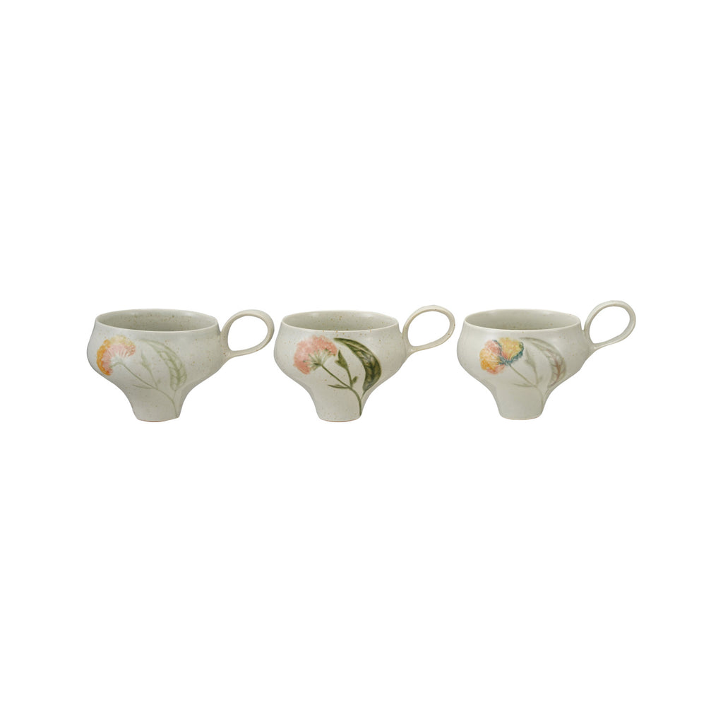 Hand-Painted Stoneware Mug with Flowers