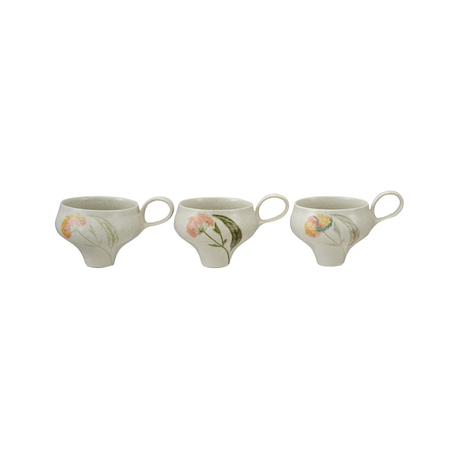 Hand-Painted Stoneware Mug with Flowers