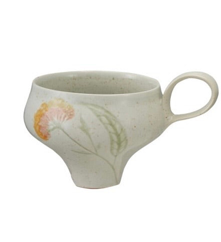 Hand-Painted Stoneware Mug with Flowers
