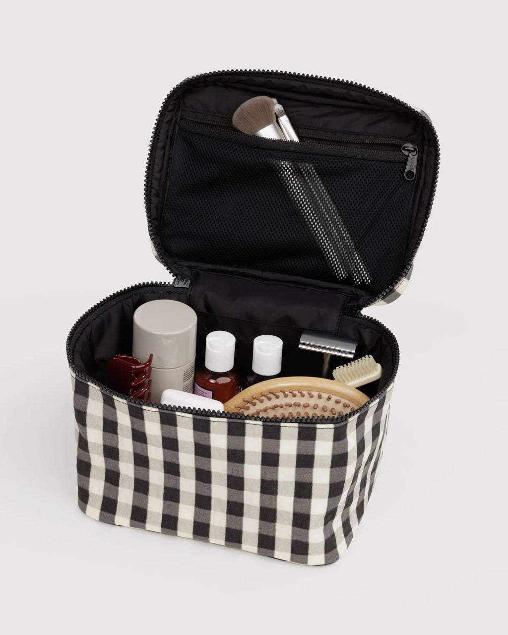 Cosmetic Case - Black and Cream Gingham