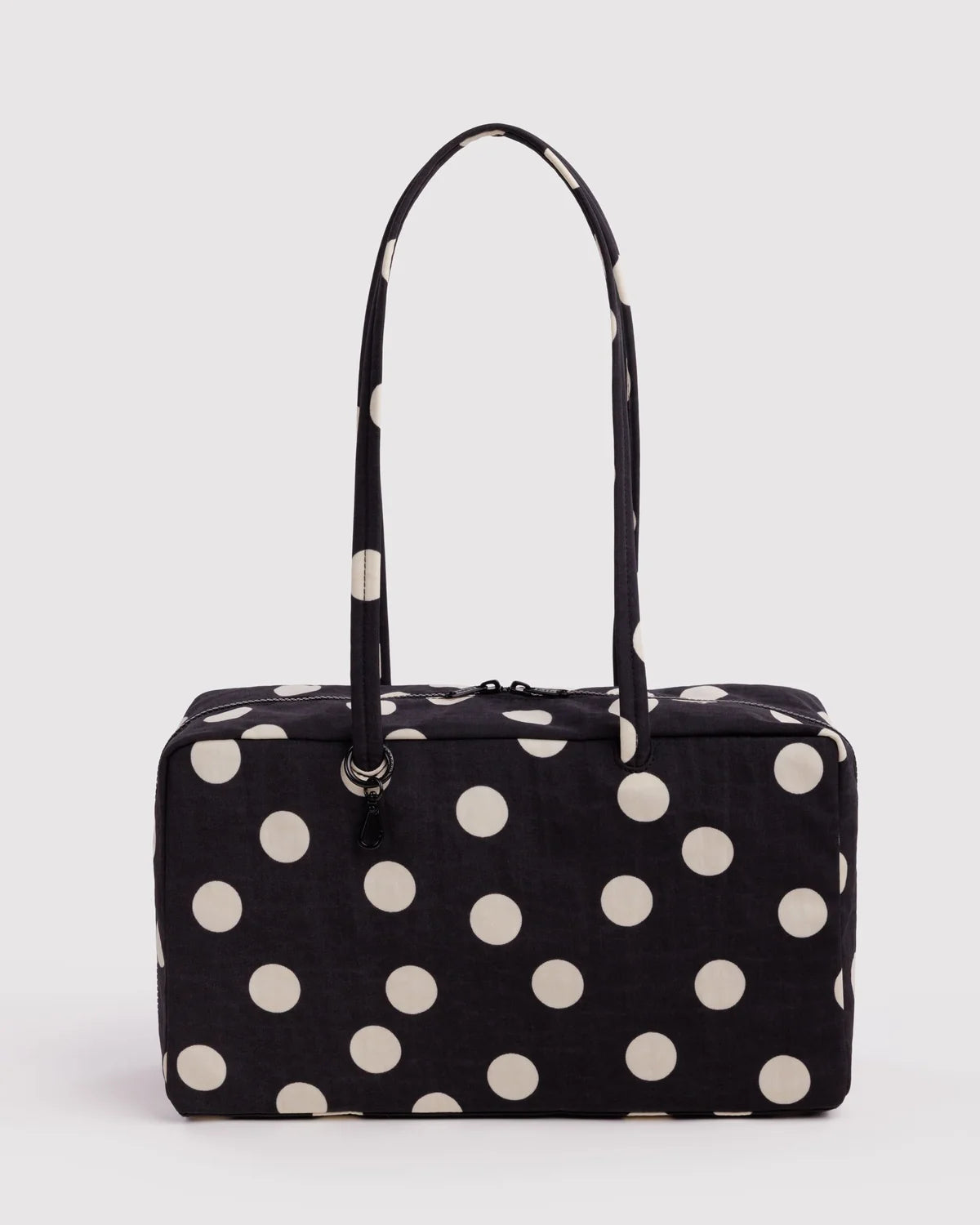 Medium Nylon Bowler Bag - Black and Cream Polka Dot