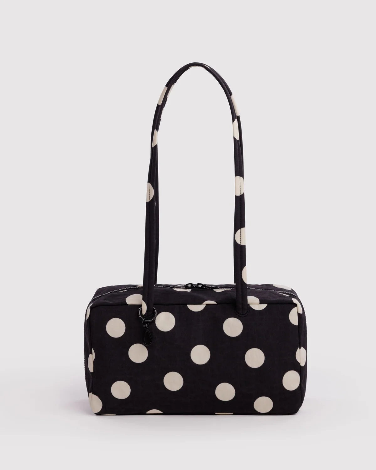Nylon Bowler Bag - Black and Cream Polka Dot