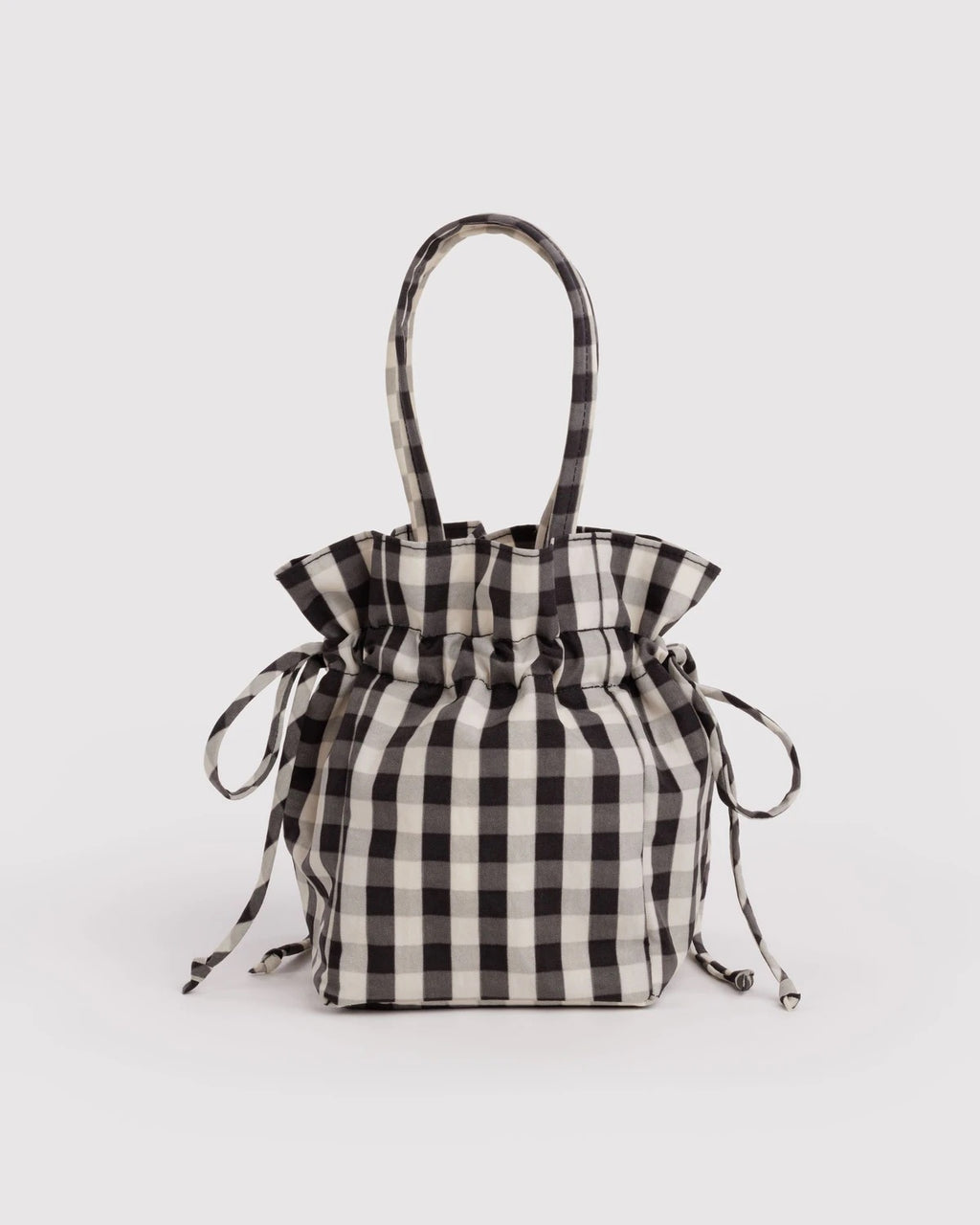 Nylon Drawstring Bag - Black and Cream Gingham