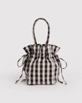 Nylon Drawstring Bag - Black and Cream Gingham