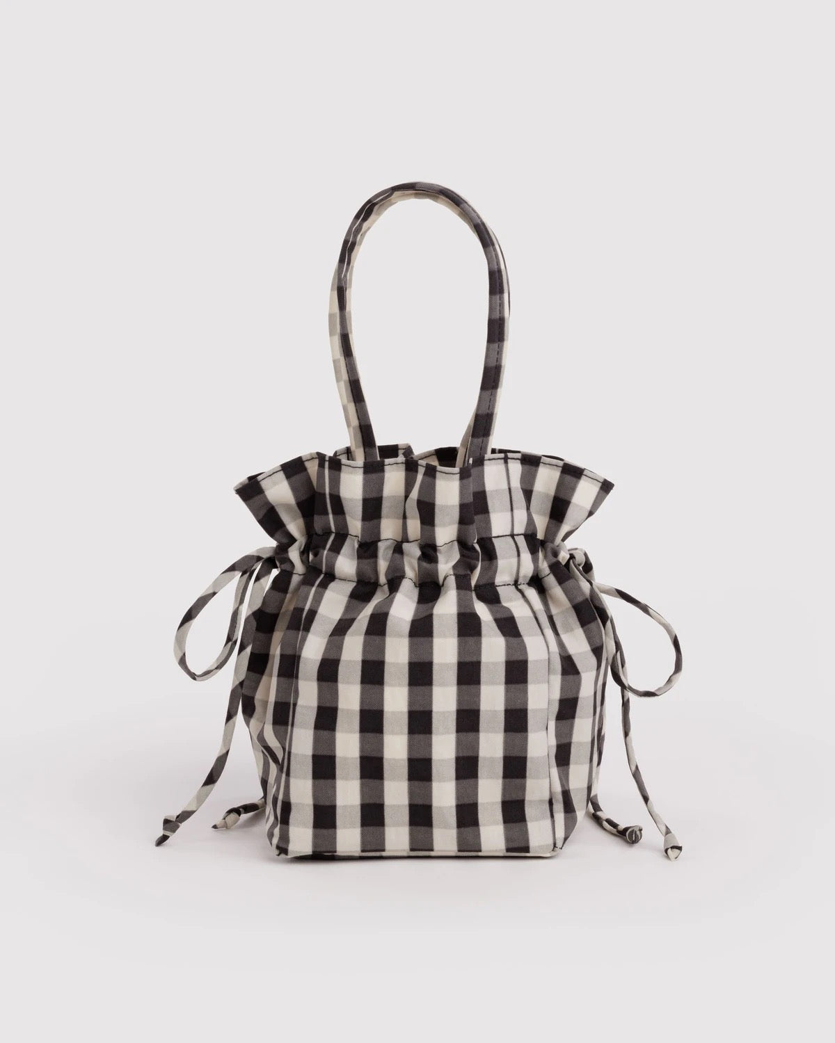 Nylon Drawstring Bag - Black and Cream Gingham
