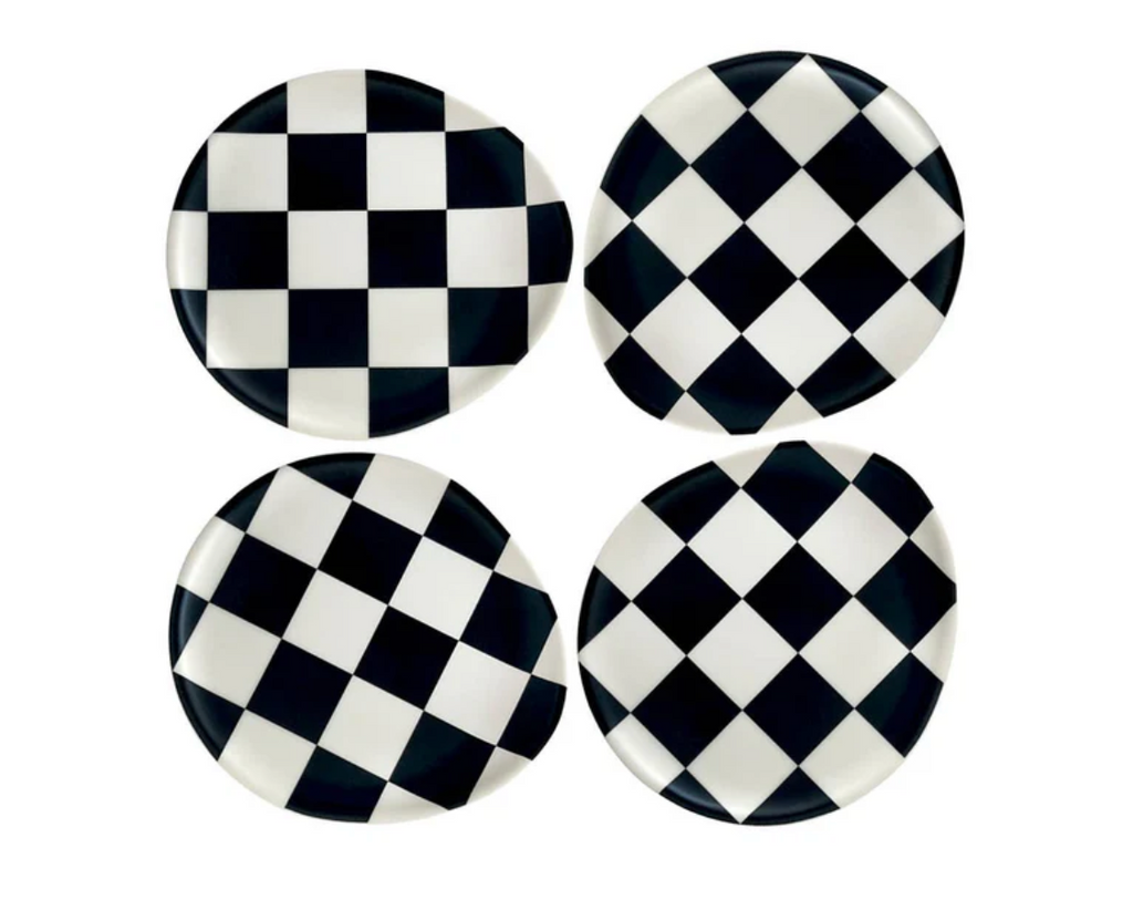 Bamboo Black Check Coaster - Set of 4