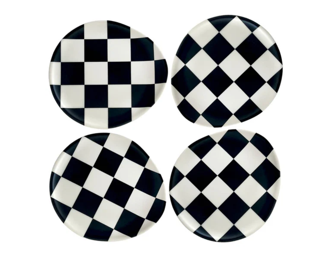 Bamboo Black Check Coaster - Set of 4