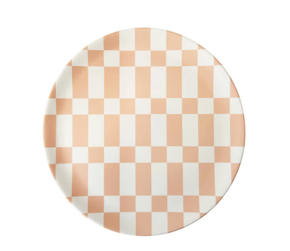 Pink Check Dinner Plate