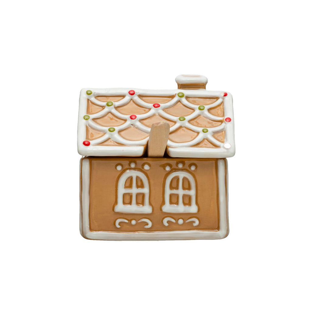 Gingerbread House Sugar Pot w/ Wood Spoon image 0