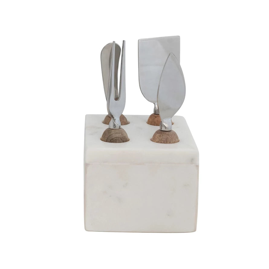 Cheese Servers w/ Wood Handles & Marble Stand image 0
