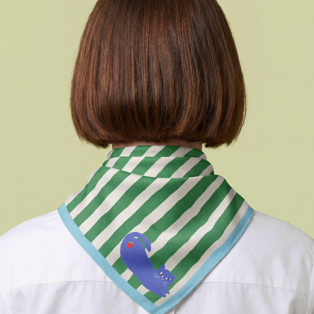 Blue Cat Stripes Cotton Bandana