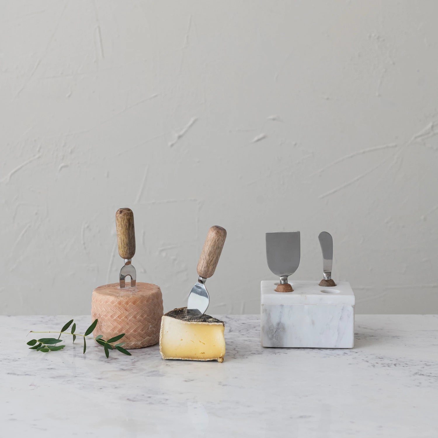 Cheese Servers w/ Wood Handles & Marble Stand image 1