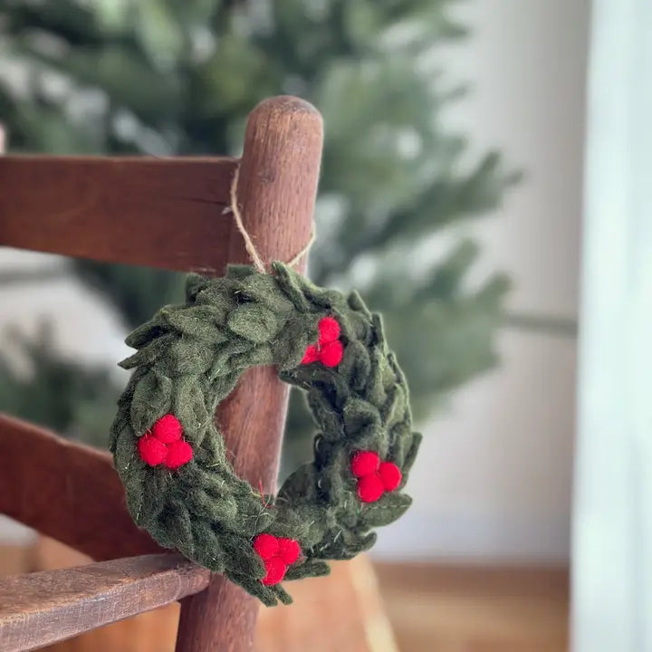 Felt Ornament - Mini Holly Wreath image 1