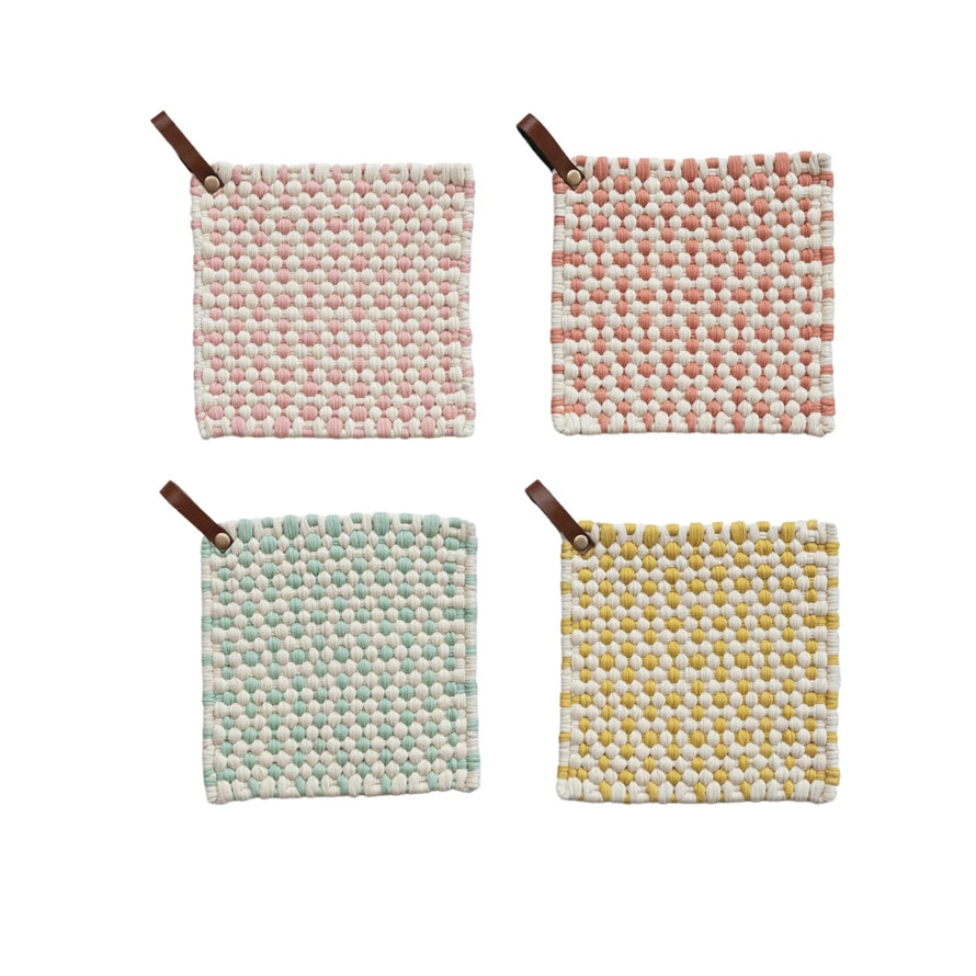 Crocheted Pot Holder with Leather Loop image 0