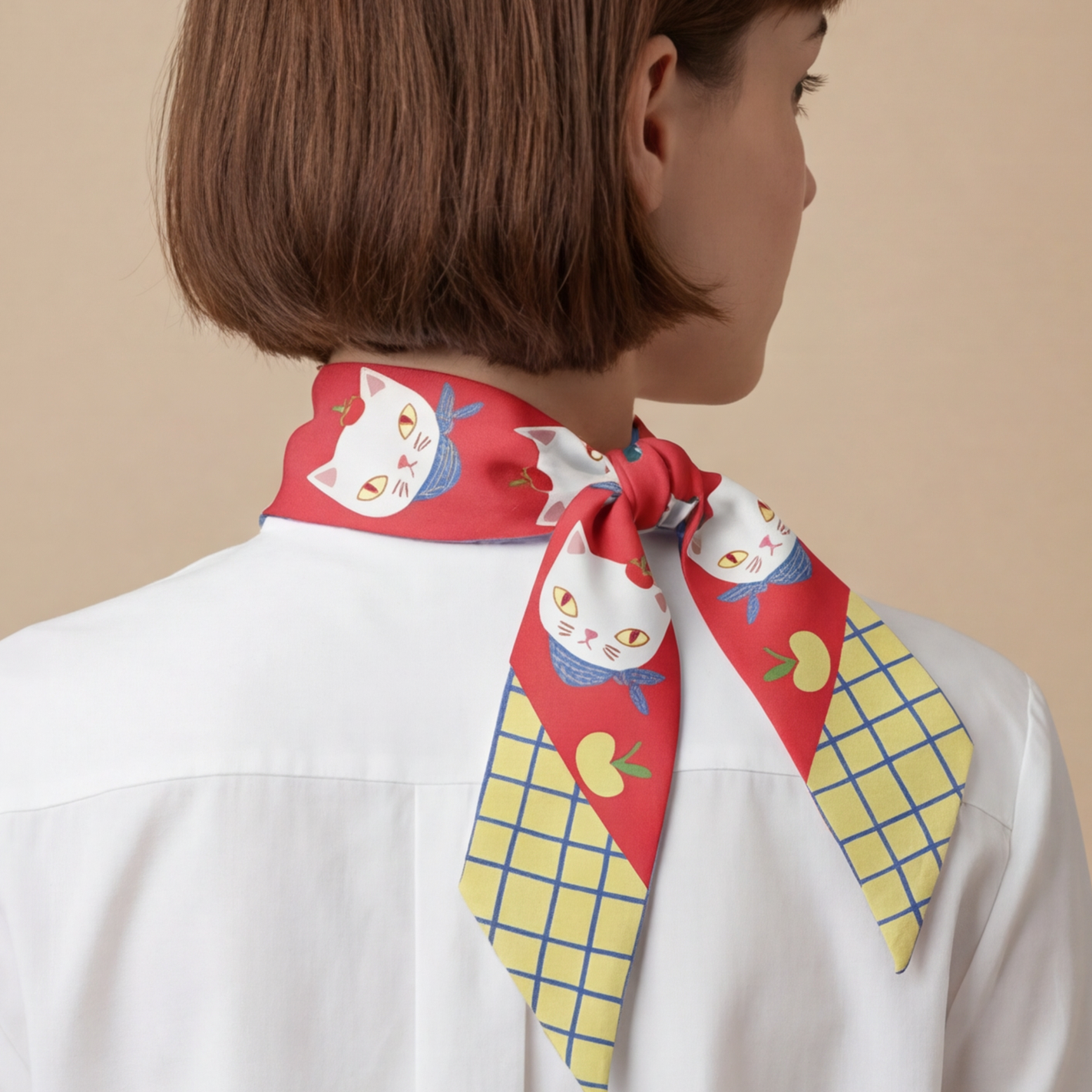 Apple Cat Twilly Ribbon Scarf
