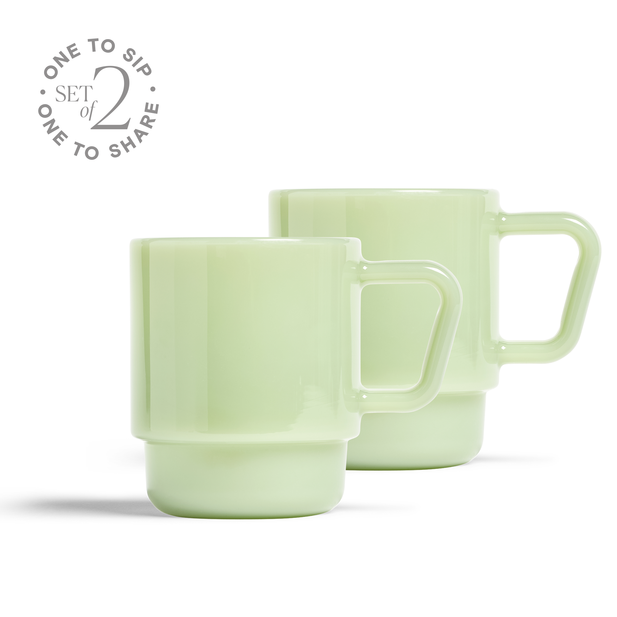 Milk Glass Mug Set of 2 - Green / 8oz