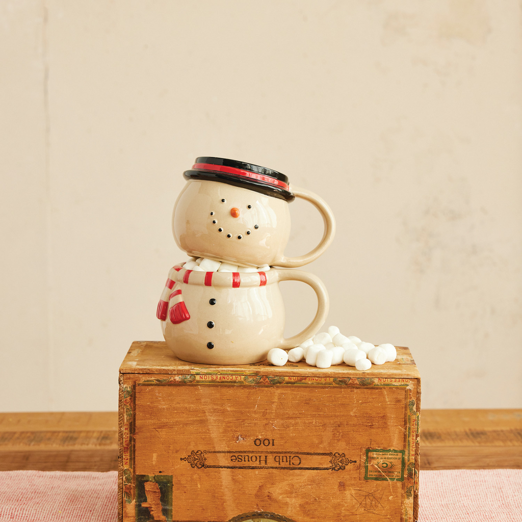 Hand-Painted Stoneware Snowman Mugs image 2