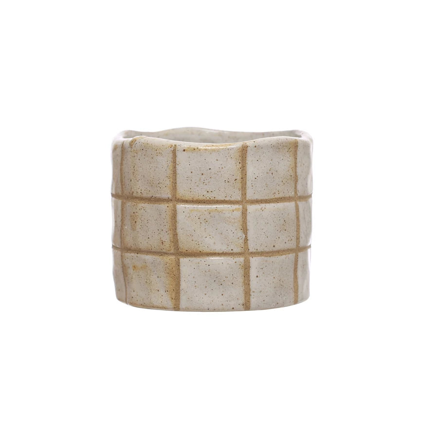 Stoneware Planter w/ Debossed Grid image 0