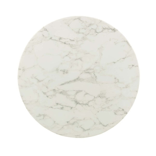 Lippa 36" Round Artificial Marble Dining Table Gold White image 2