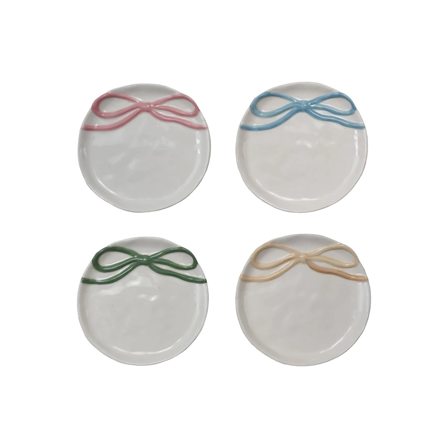 Round Stoneware Dish with Bow image 0