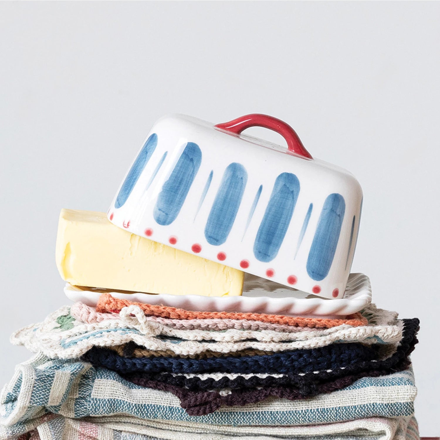 Hand-Painted Butter Dish w/ Scalloped Edge image 5