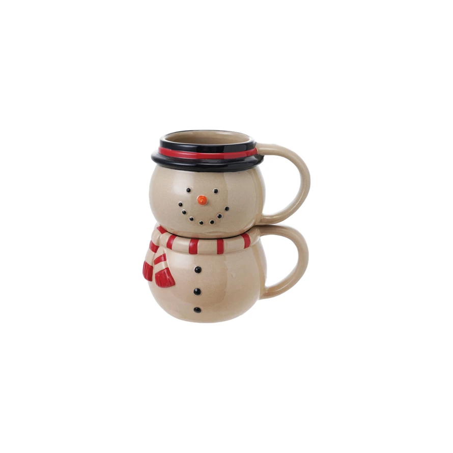 Hand-Painted Stoneware Snowman Mugs image 0