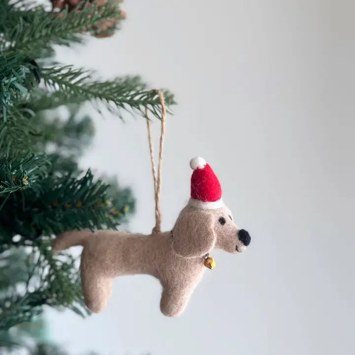 Felt Ornament - Dachshund w/ Christmas Hat image 0
