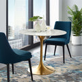 Lippa 36" Round Artificial Marble Dining Table Gold White image 0