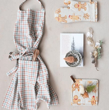 Woven Cotton Apron w/ Grid - Grey & Sienna image 1