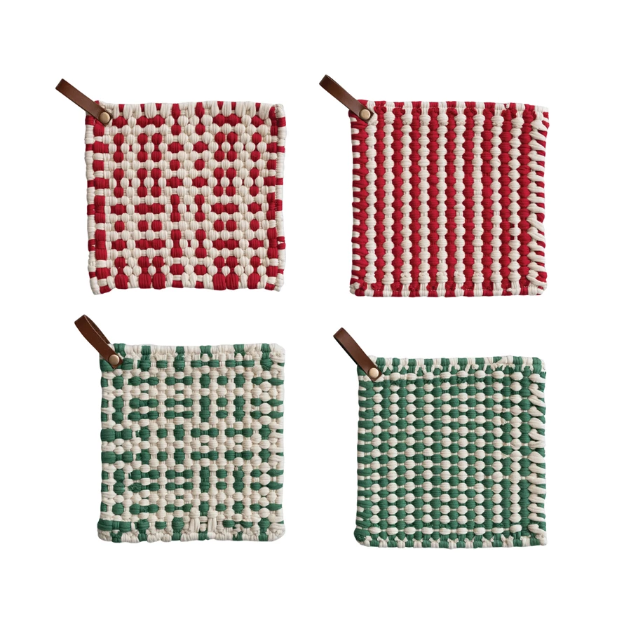 Cotton Crocheted Pot Holder with Leather Loop image 0