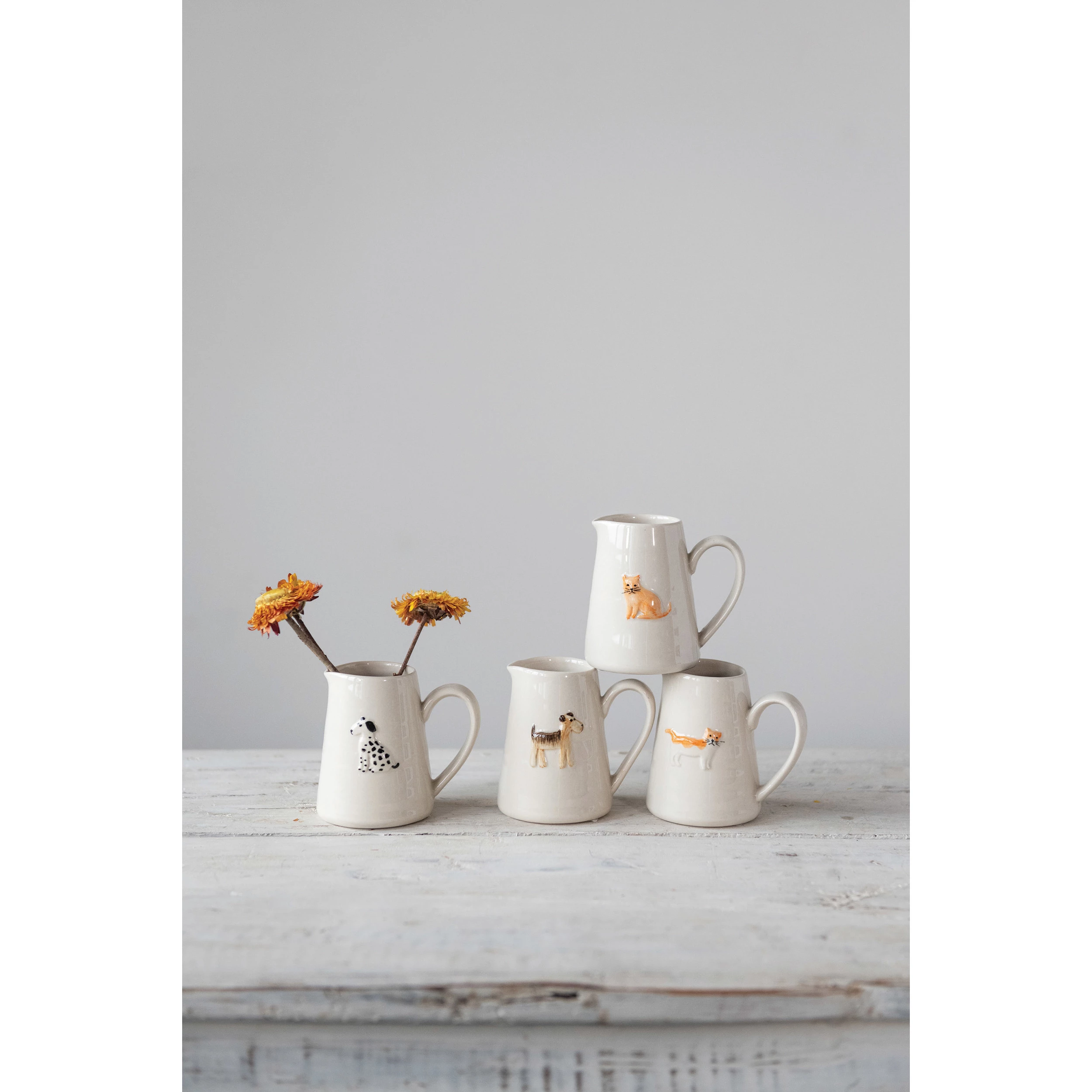 Hand-Painted Cat/Dog Stoneware Creamer image 1