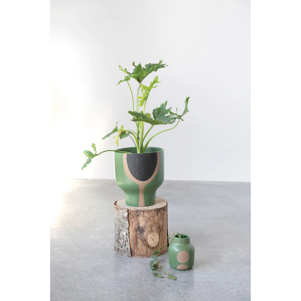 Green Stoneware Vase w/ Circle image 1