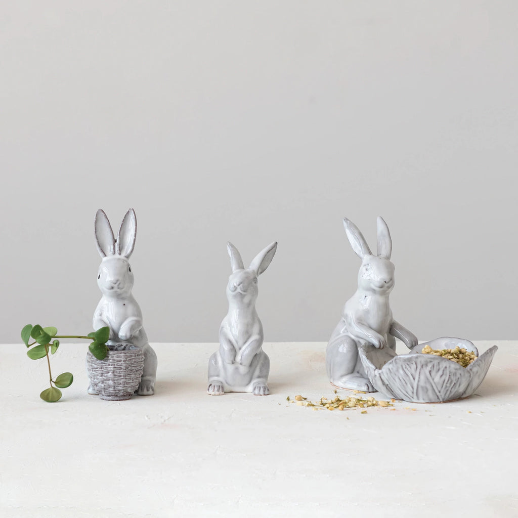 Stoneware Rabbit with Flower Shaped Bowl image 1