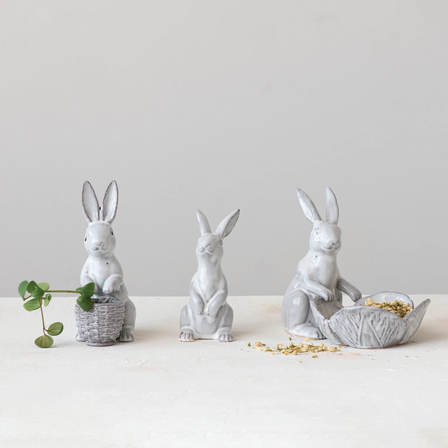 Stoneware Rabbit with Flower Shaped Bowl image 1