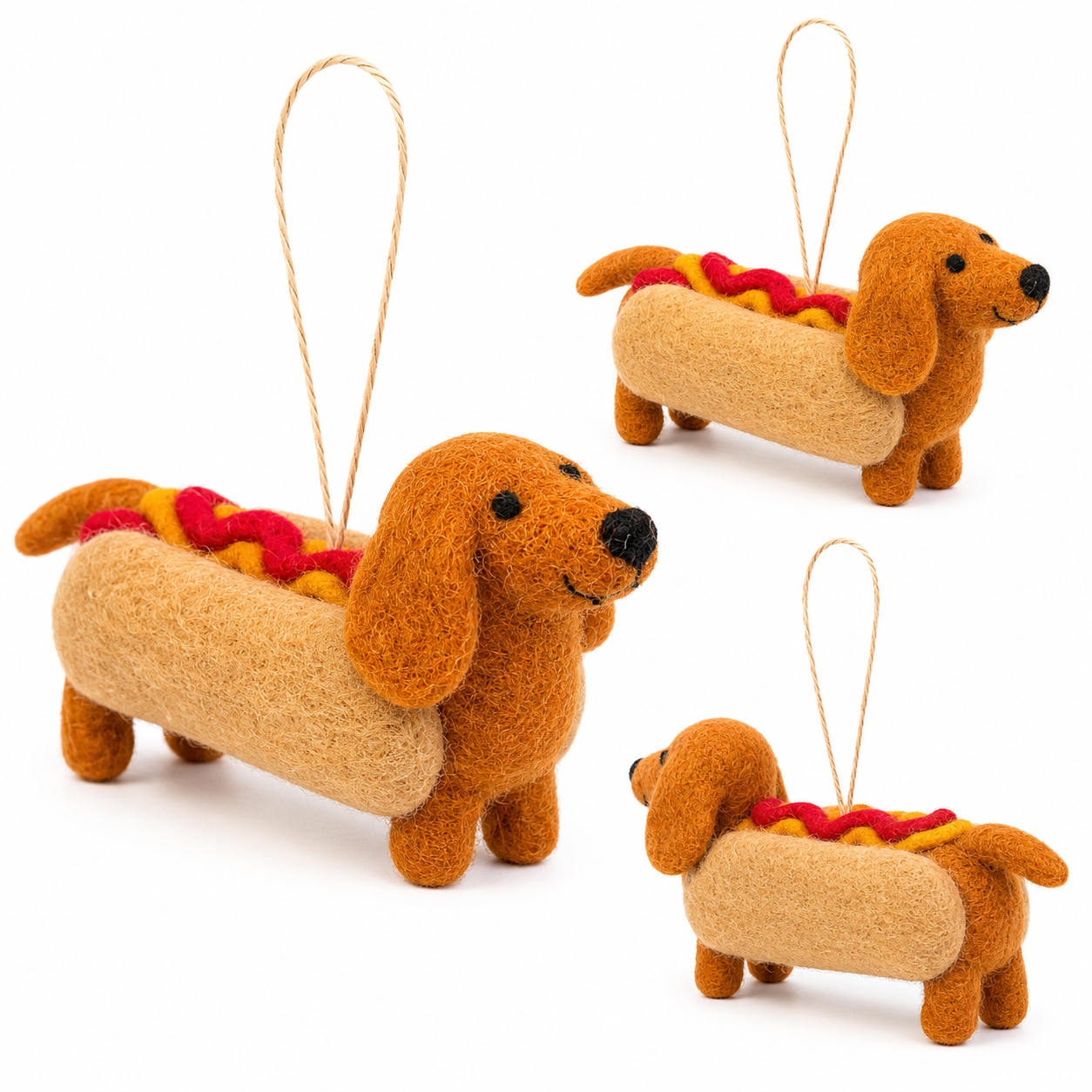 Hot Dog Dachshund Felt Ornament: Brown