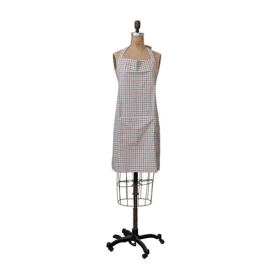 Woven Cotton Apron w/ Grid - Grey & Sienna image 0