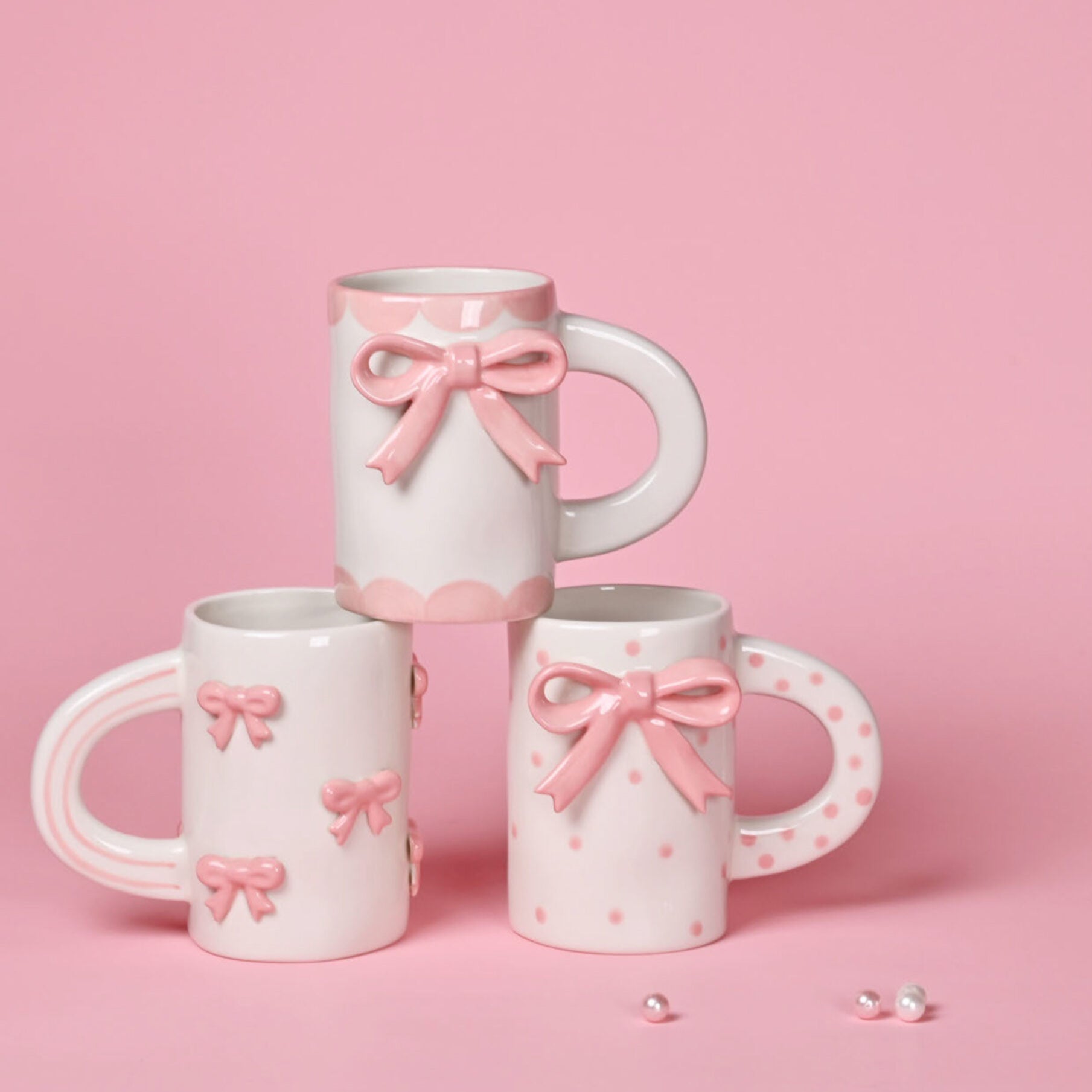 Mini Pink Ribbon Ceramic Mug image 1