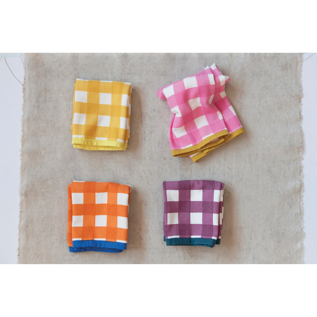 Cotton Tea Towels w/ Check Pattern image 1