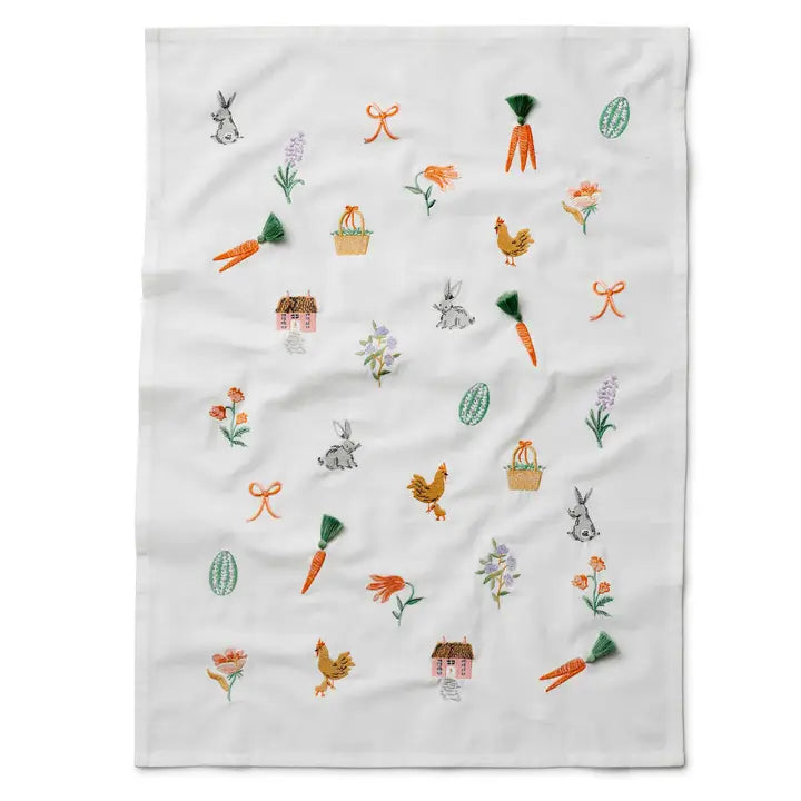 Spring Farm Embroidered Tea Towel image 0