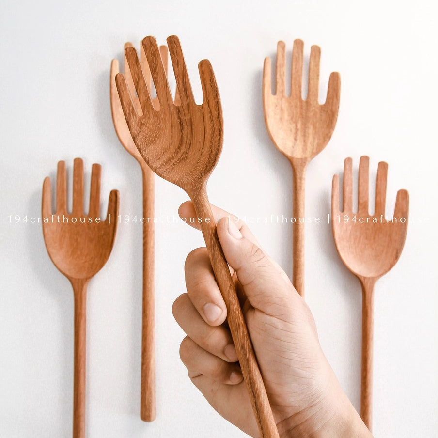 Hand Shaped Wooden Salad Spoon image 5